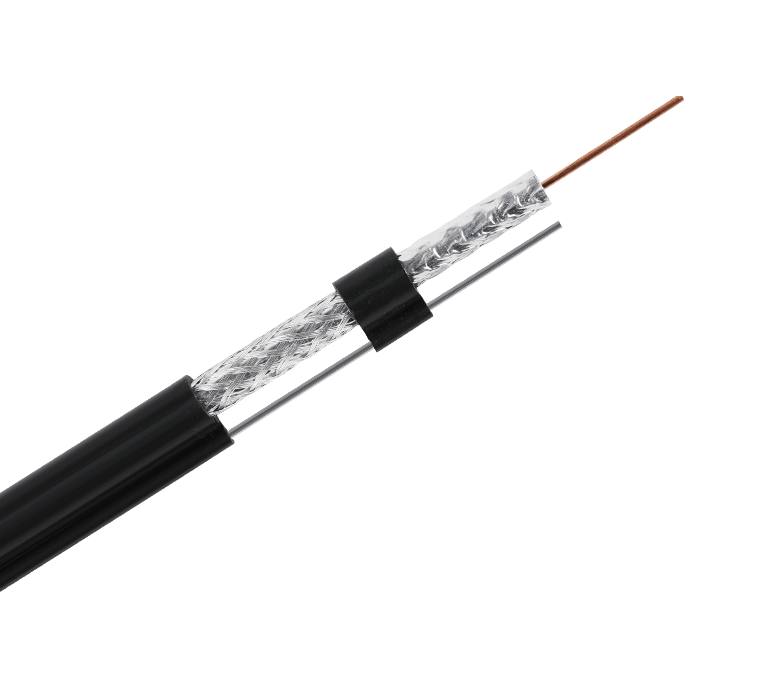 Cable coaxial de la serie RG6MF: cinta única y trenza con mensajero, gelatina
